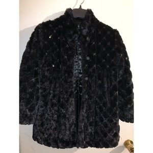 Dennis Basso Black Sequin Faux Fur Coat